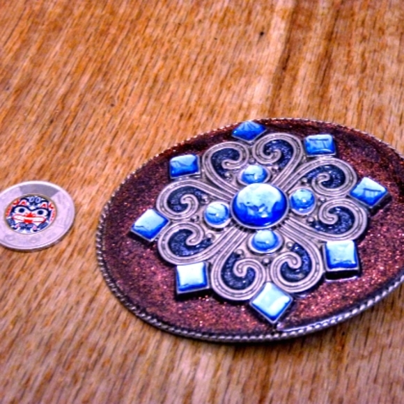 Women's belt buckle, oval blue stones, Buckles a la Mode brand - Picture 2 of 4